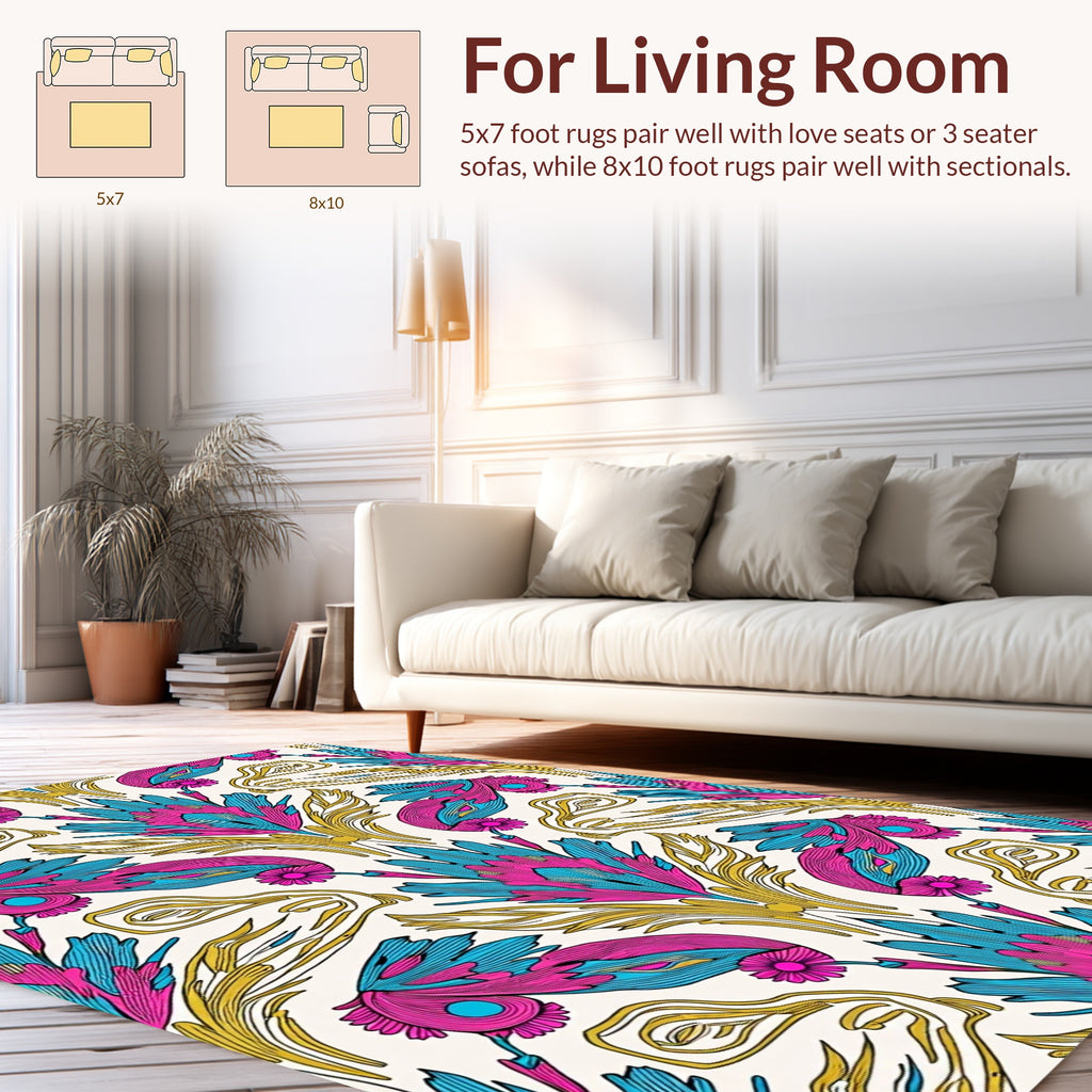Vibrant Floral Feather Pattern Rug