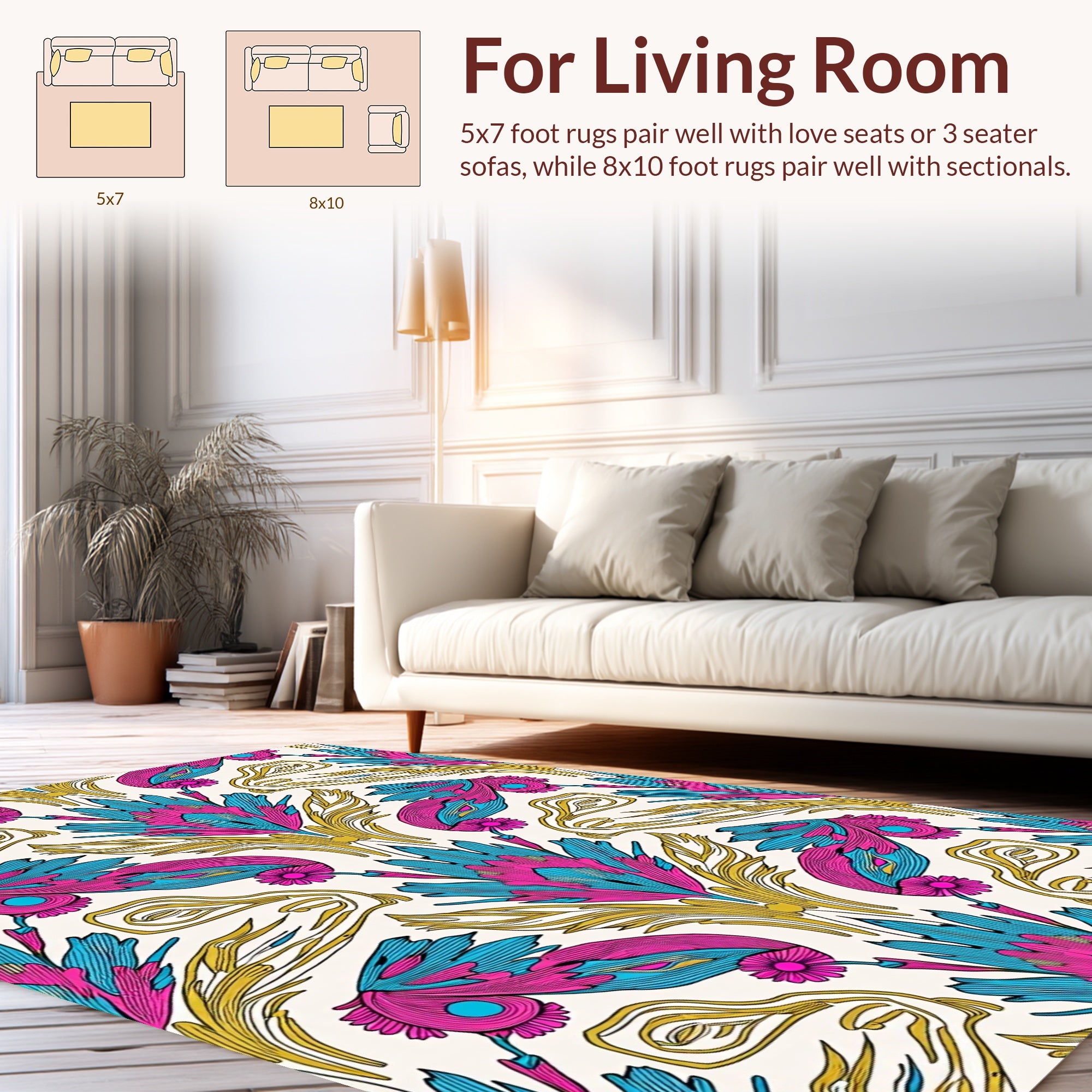 Vibrant Floral Feather Pattern Rug