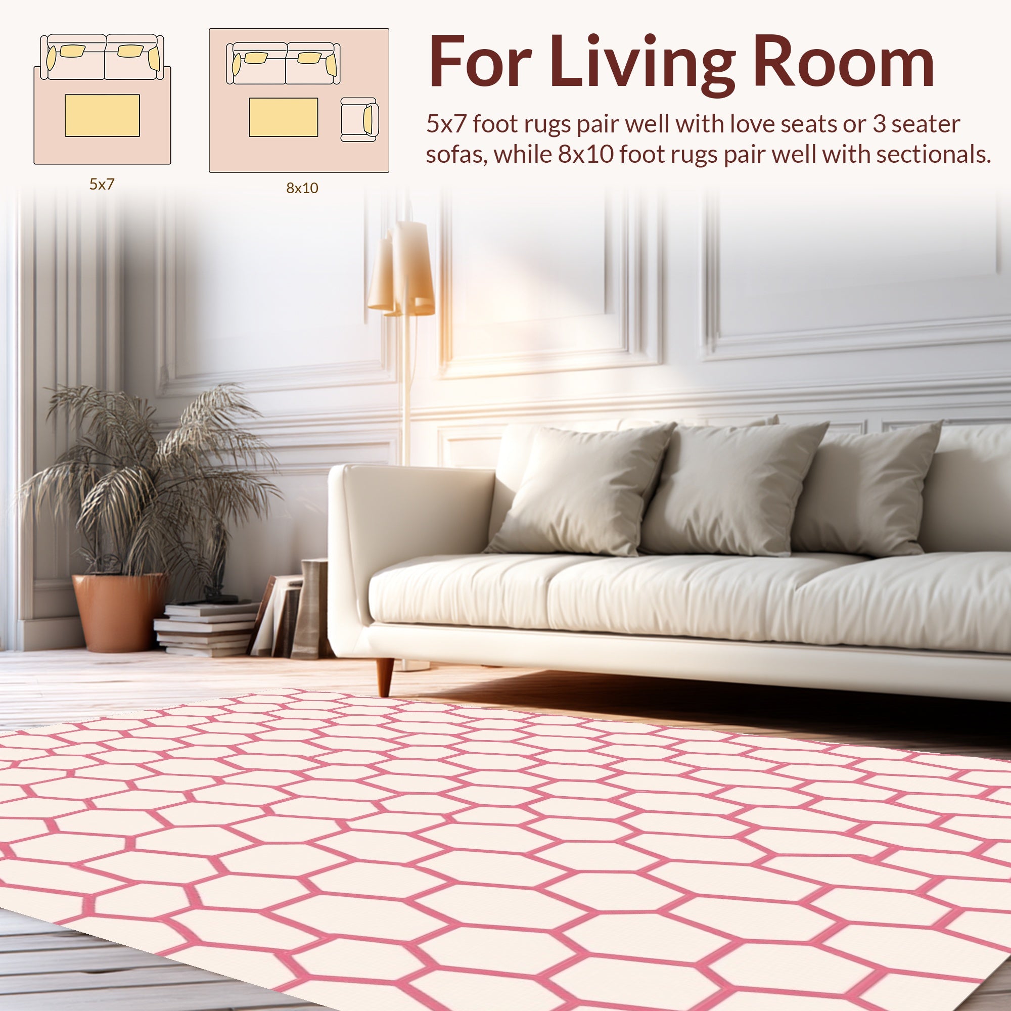 Pink Geometric Honeycomb Design Rug