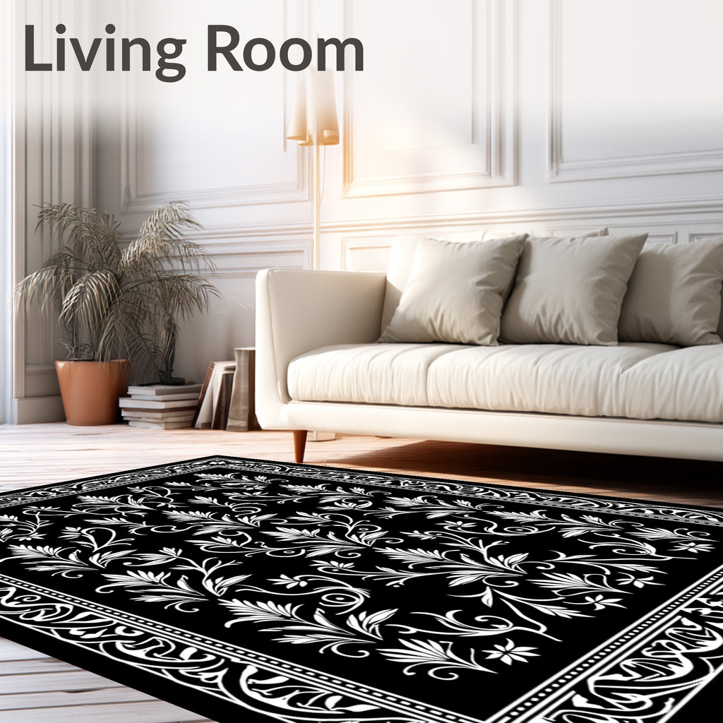Elegant White Floral Damask Pattern Rug