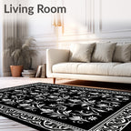 Elegant White Floral Damask Pattern Rug