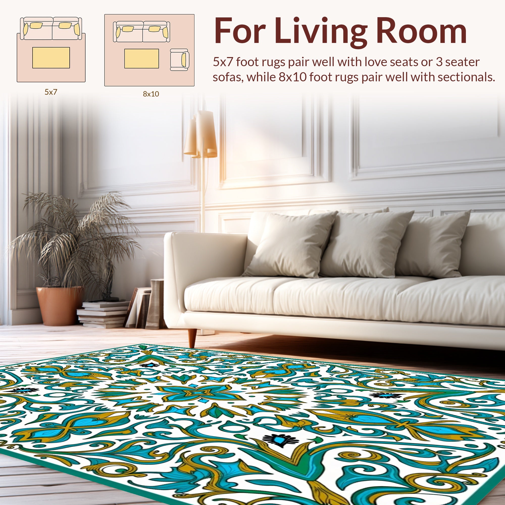 Emerald And Gold Flourish Design Rug