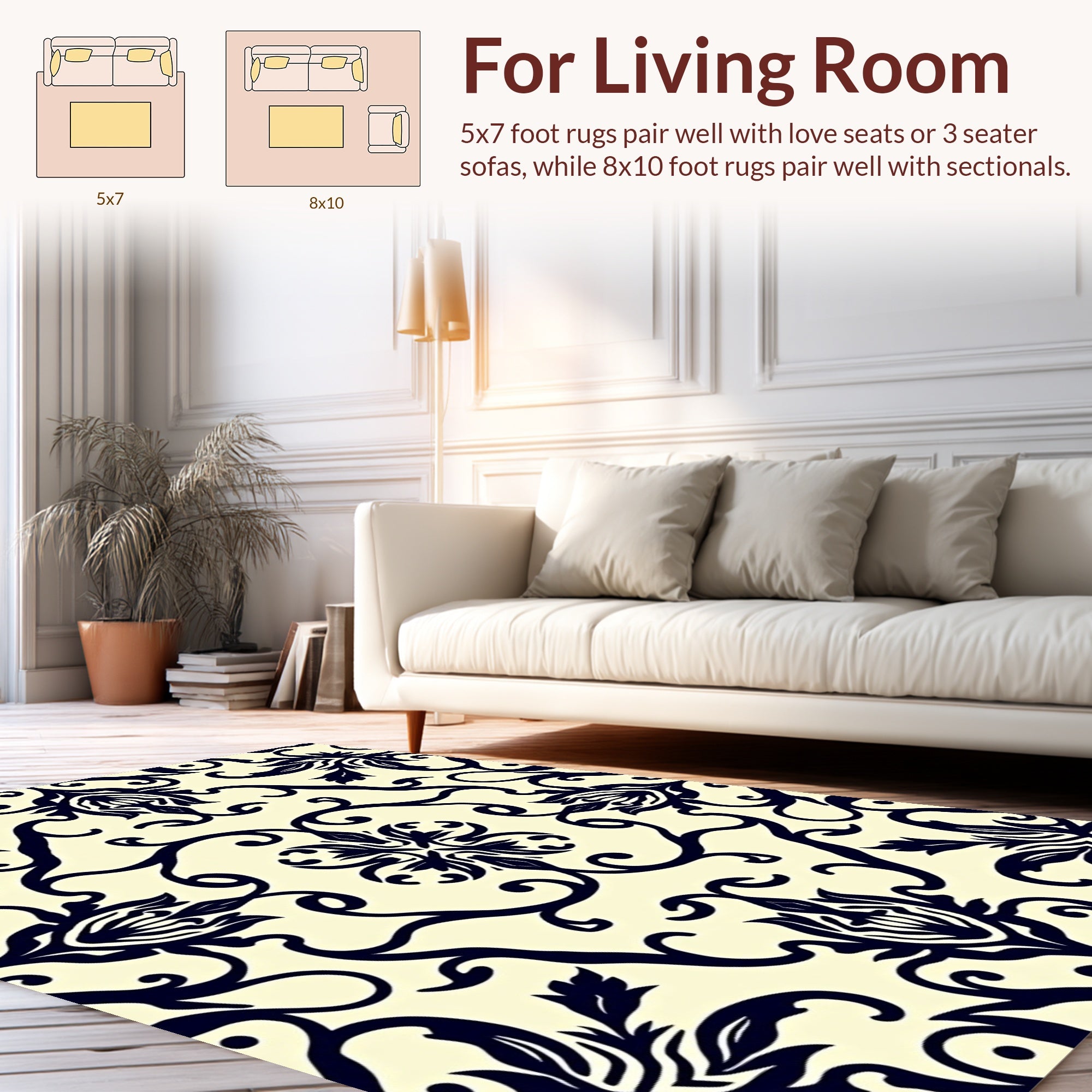 Vintage Floral Scroll Motif Rug