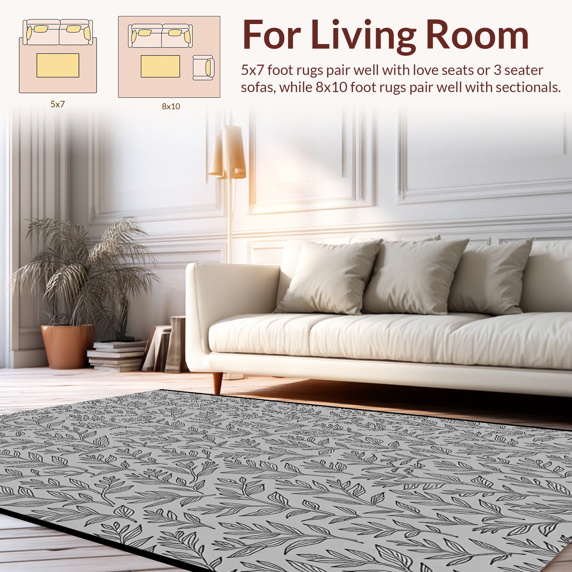 Delicate Leaf Branch Pattern Rug