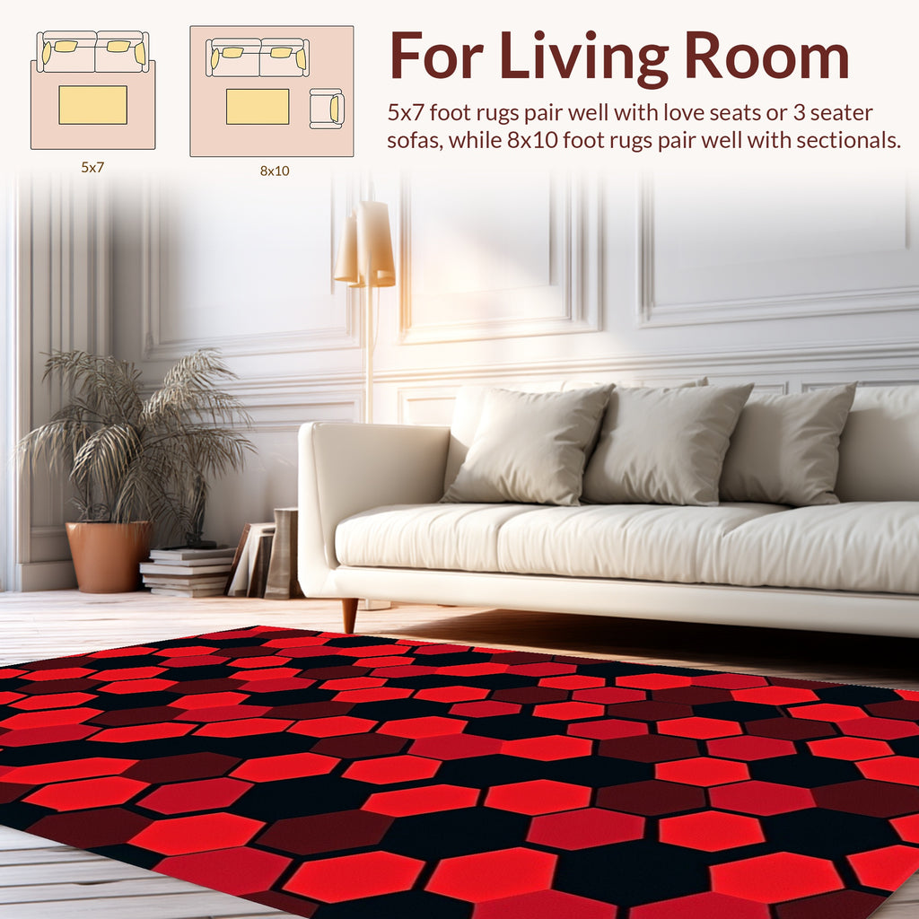 Red Hexagonal Pattern Design Rug