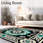 Bold Floral Border With Teal Accents Rug