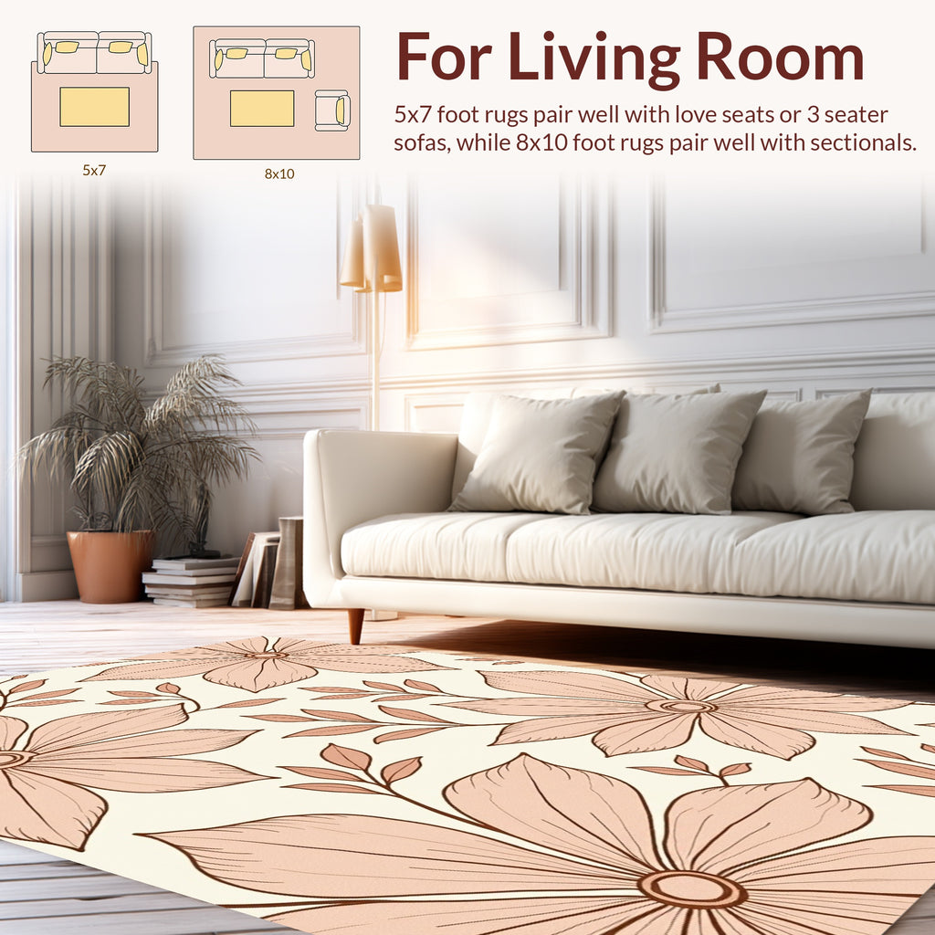 Soft Peach Floral Leaf Pattern Rug
