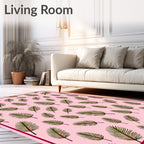Pink Green Feathery Tropical Leaves Rug