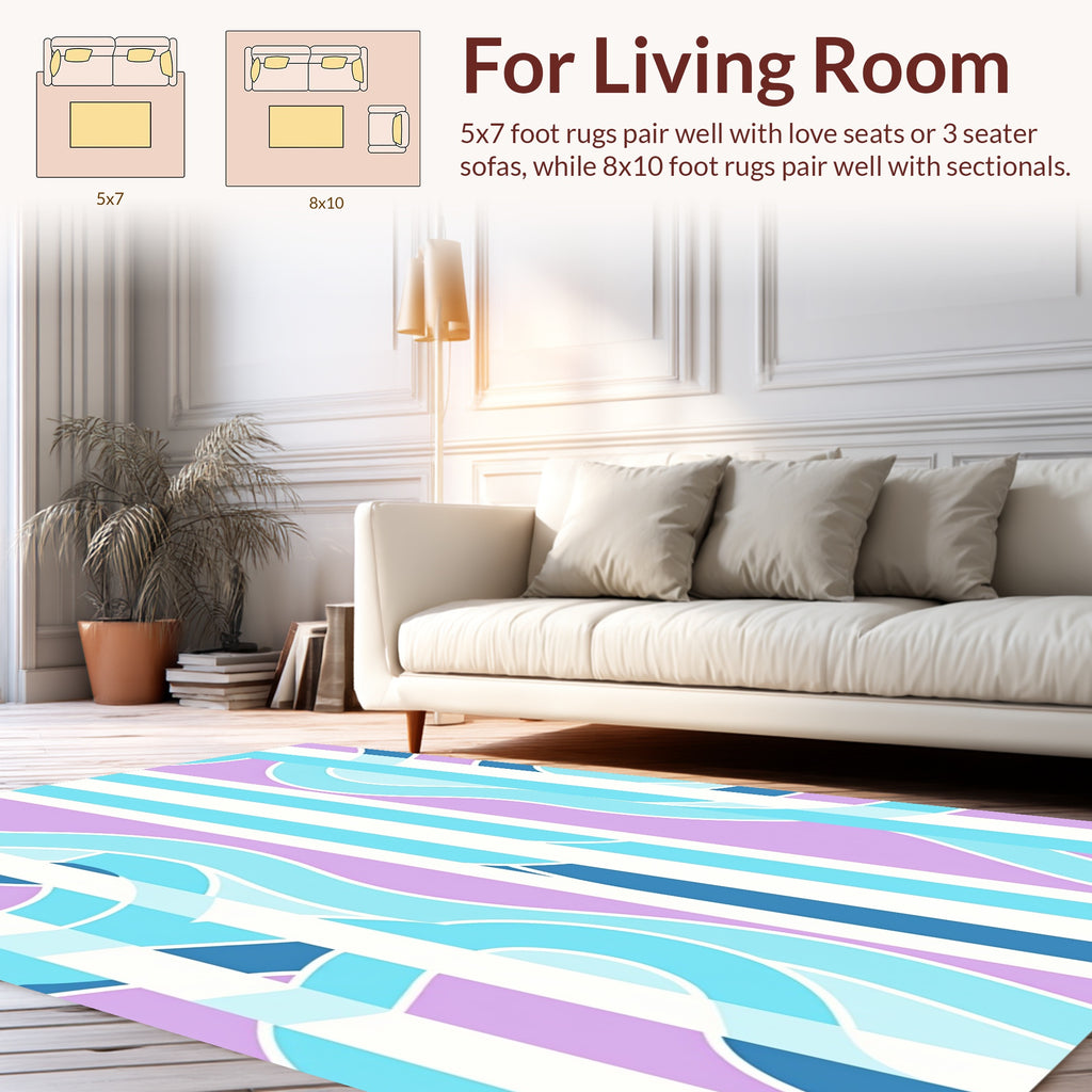 Vivid Blues Lavender Stripes Swirl Design Rug