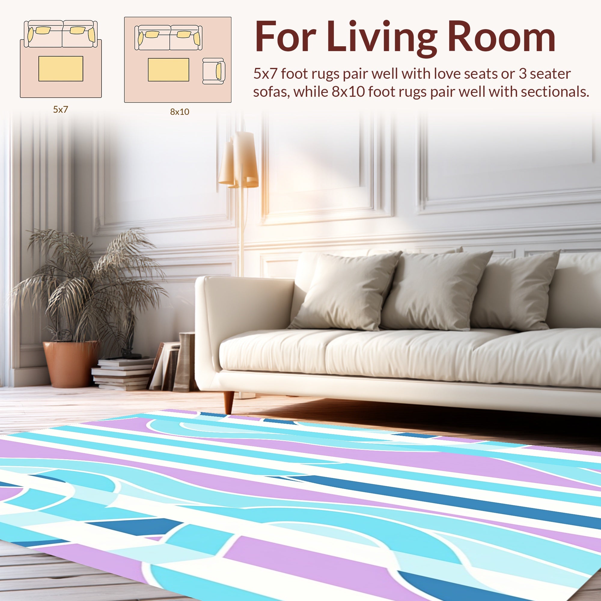 Vivid Blues Lavender Stripes Swirl Design Rug