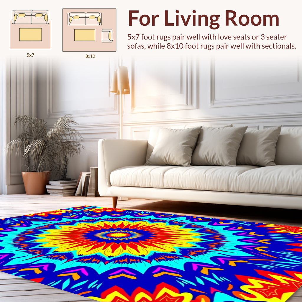 Psychedelic Floral Sunburst Pattern Rug