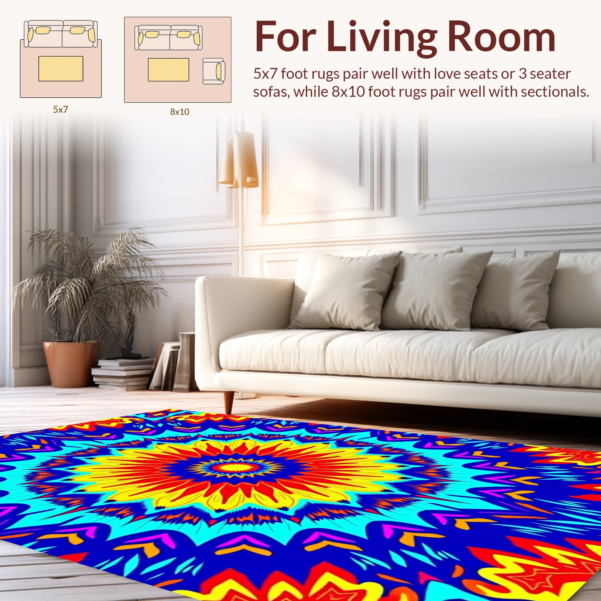Psychedelic Floral Sunburst Pattern Rug