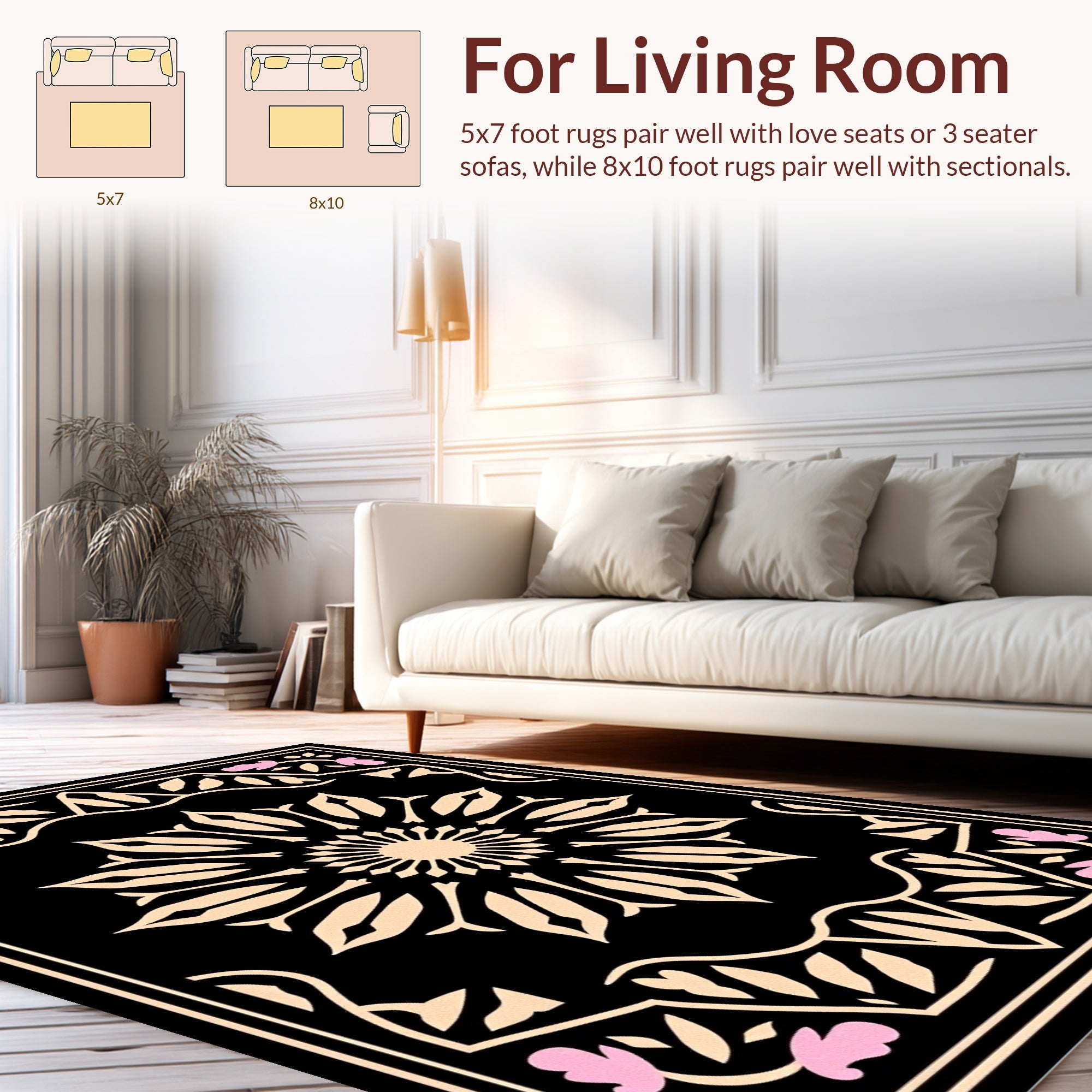 Floral Mandala Black And Blush Rug