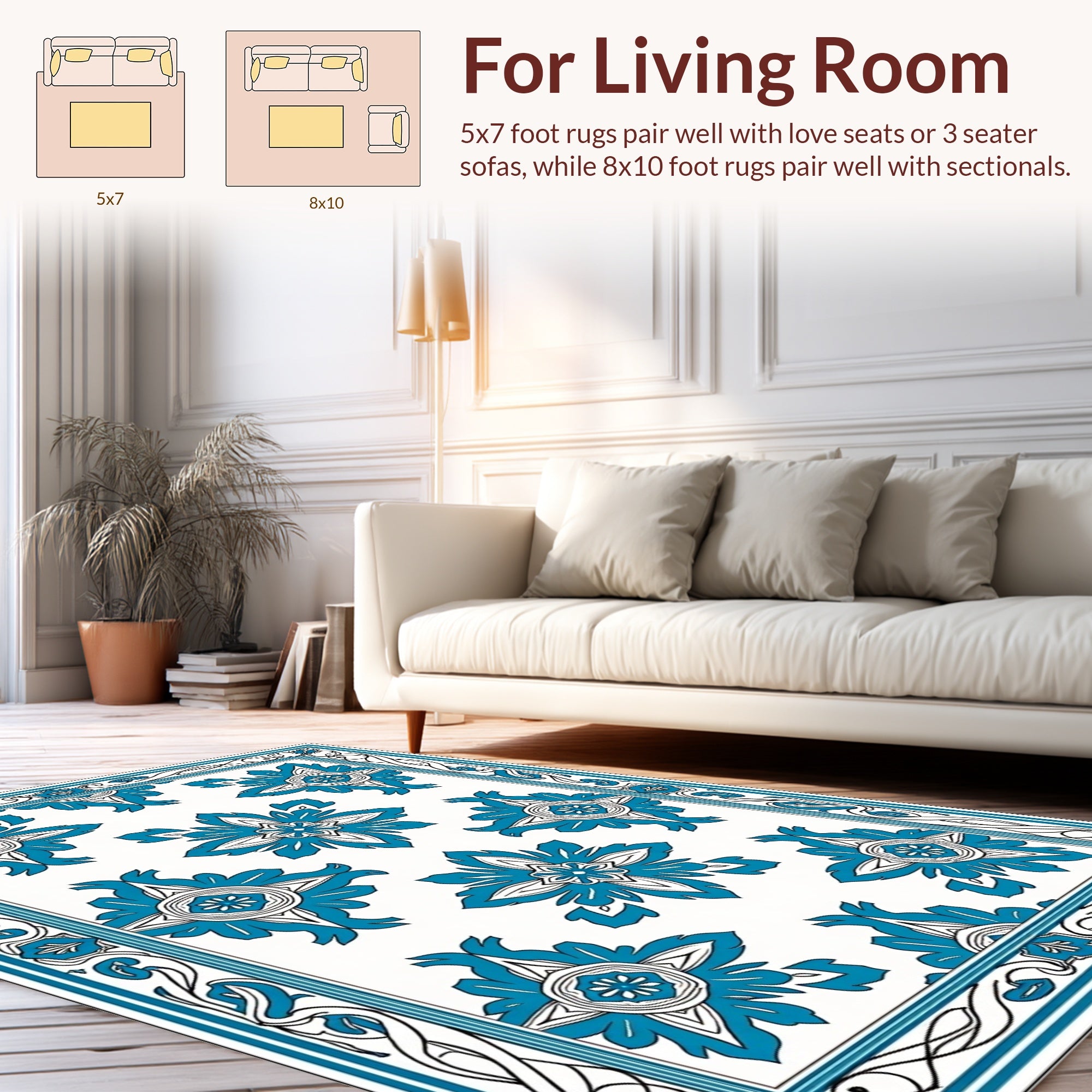 Blue Floral Medallion Vintage Pattern Rug