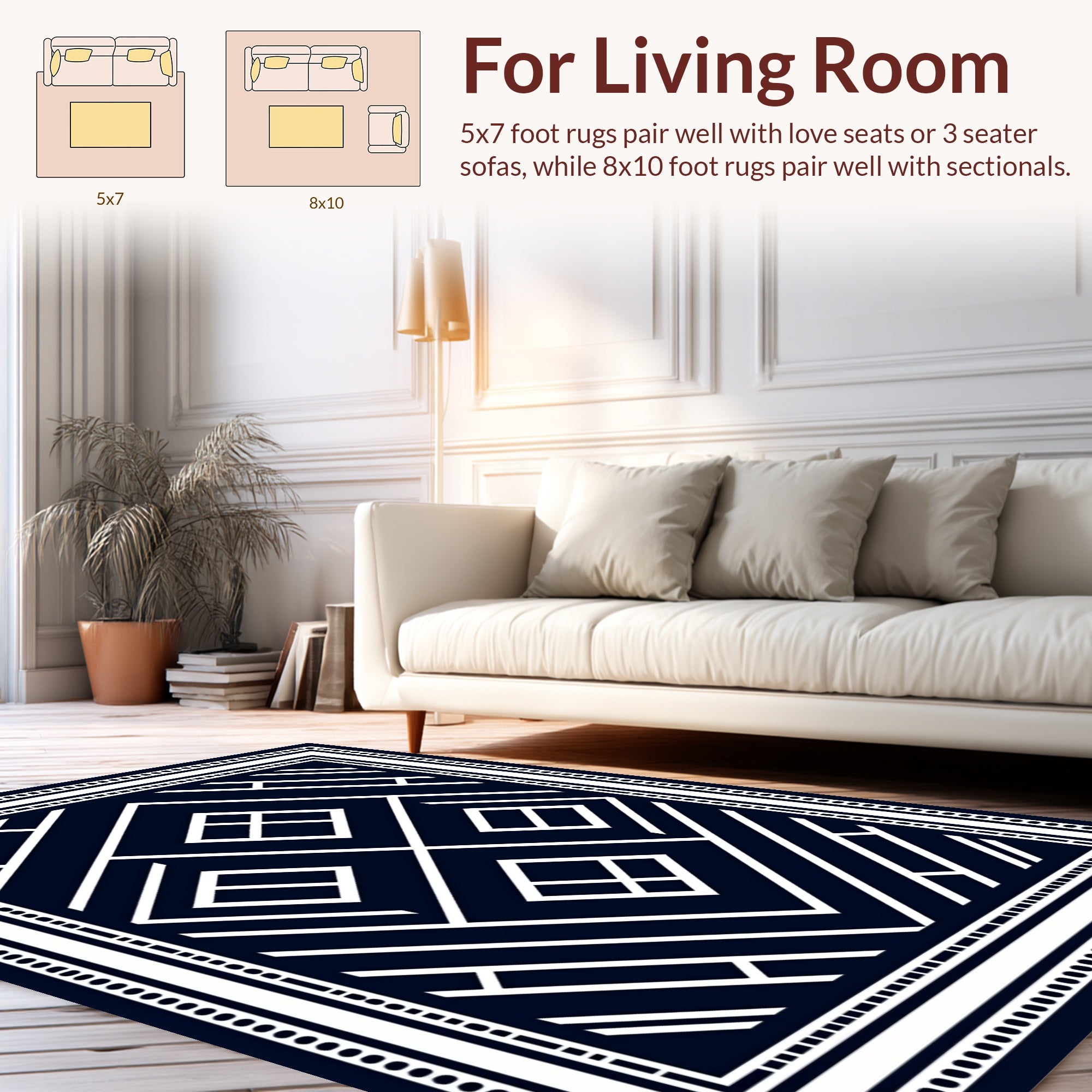 Geometric Patterned Navy White Rug