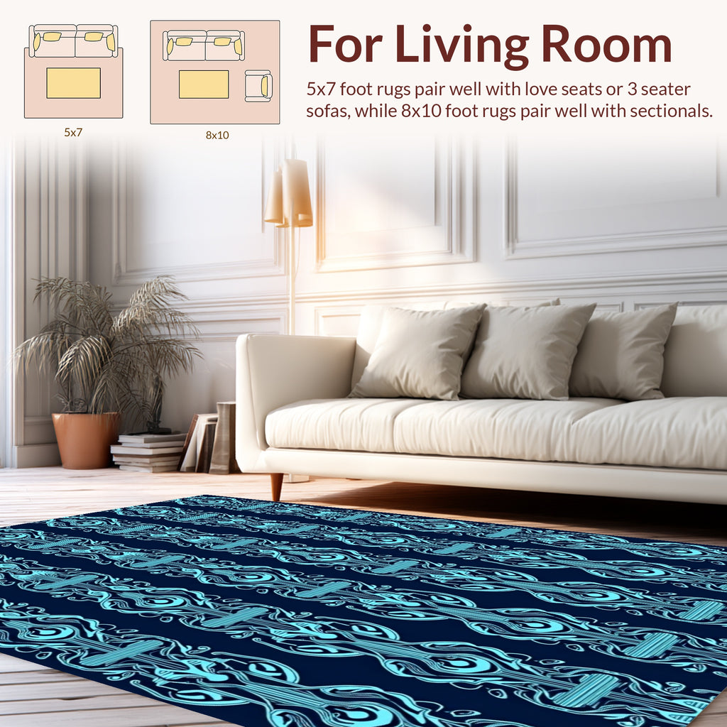 Abstract Blue Stylized Vertical Pattern Rug