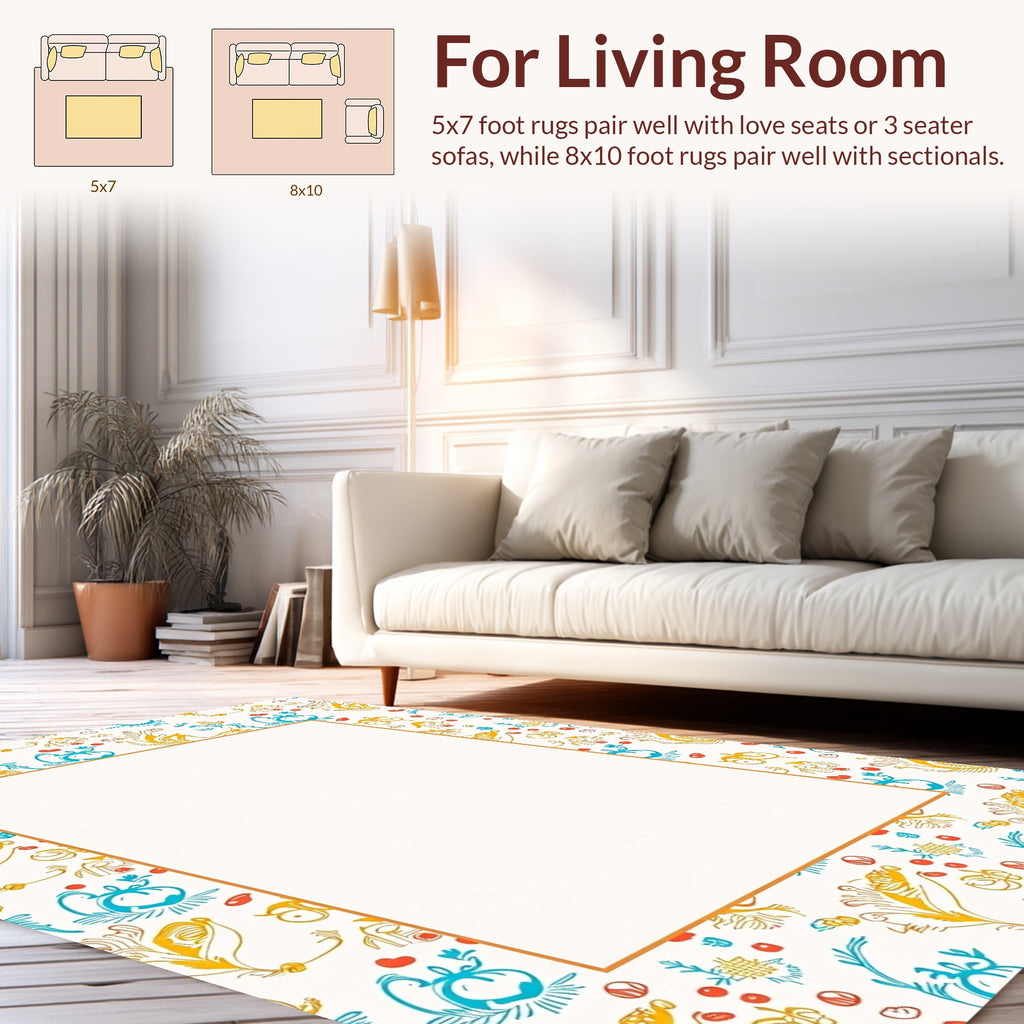 Whimsical Floral Pattern With Red Accents Rug