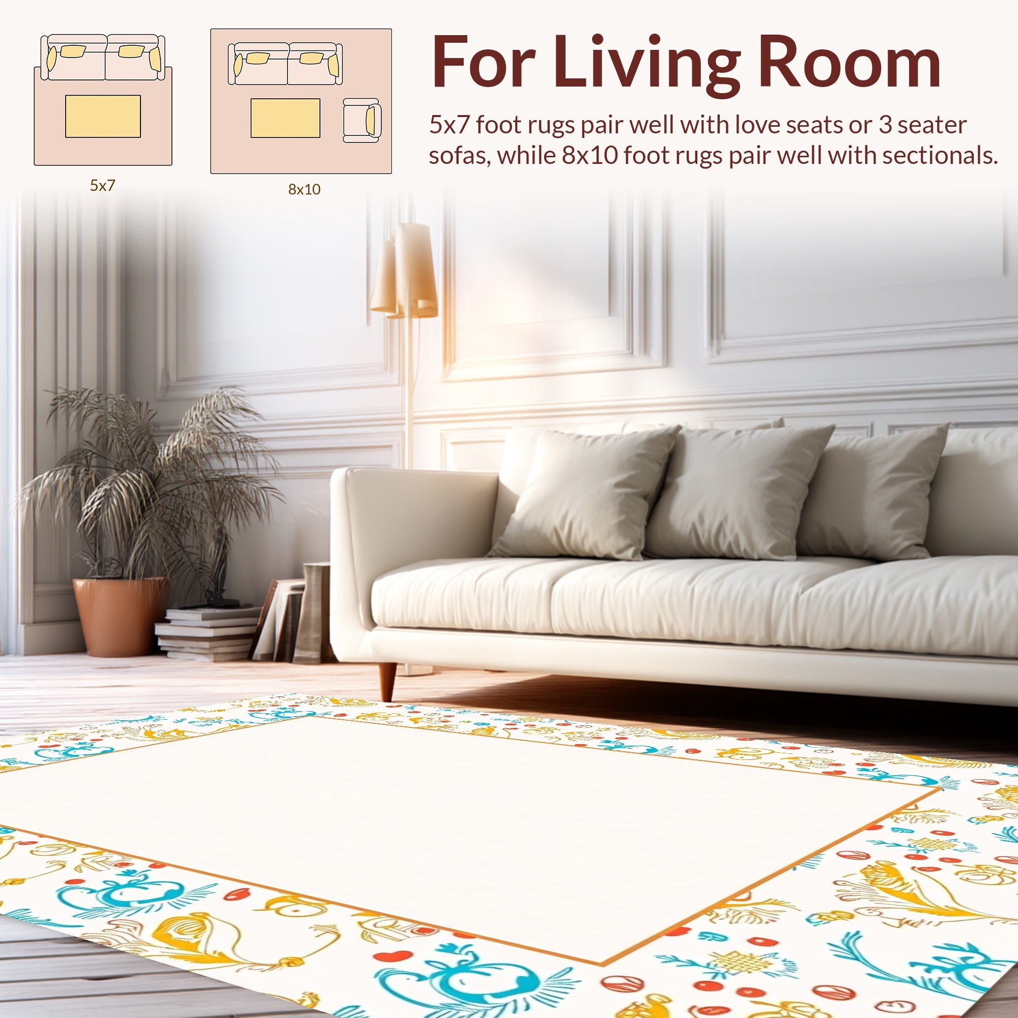 Whimsical Floral Pattern With Red Accents Rug