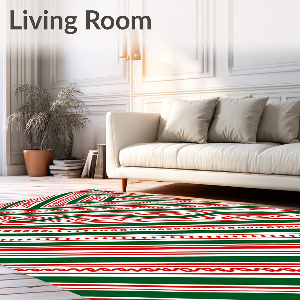 Abstract Red Green Swirl Stripes Rug