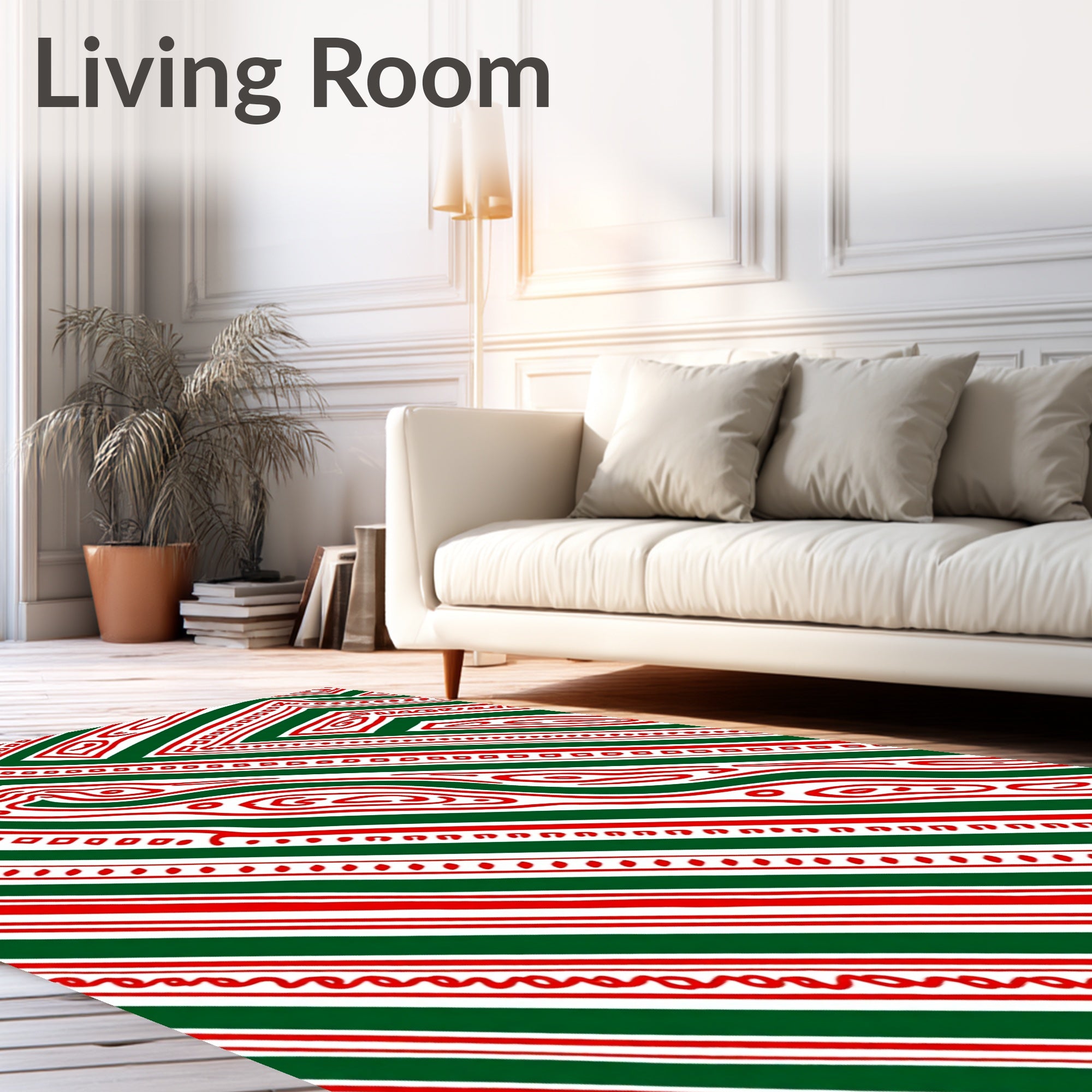 Abstract Red Green Swirl Stripes Rug