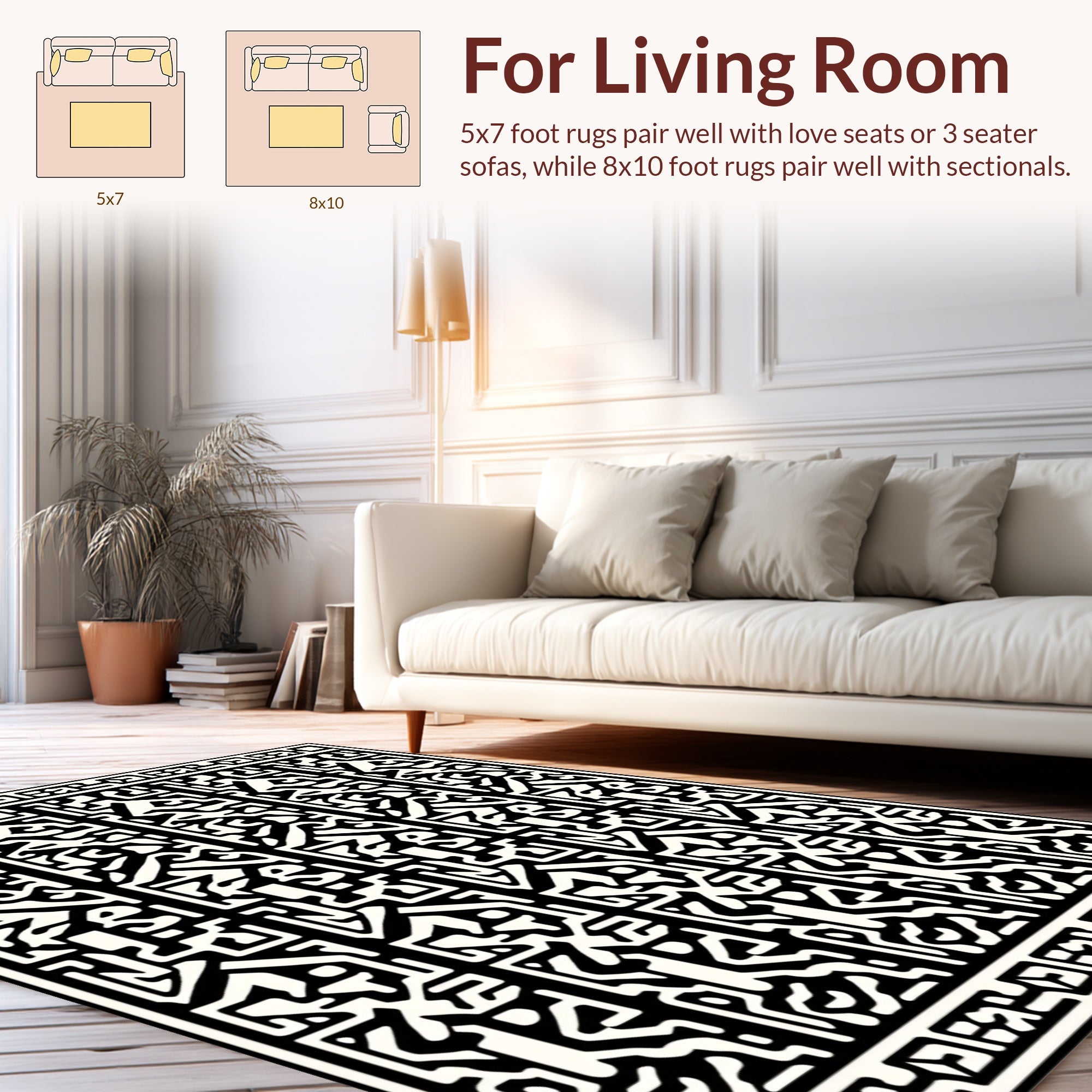 Tribal Black White Geometric Pattern Rug