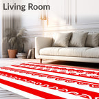 Red White Vertical Scroll Stripe Rug
