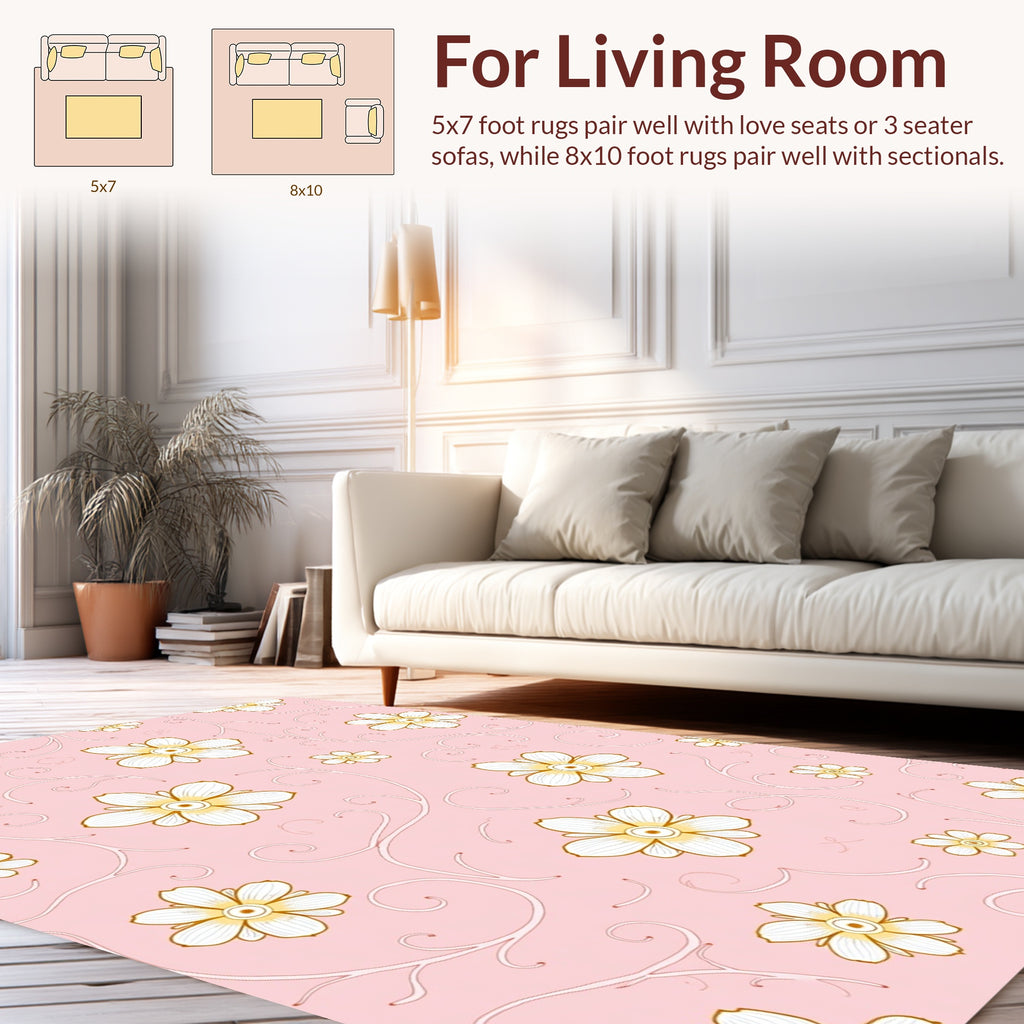 Whimsical Floral Vine Pink Pattern Rug