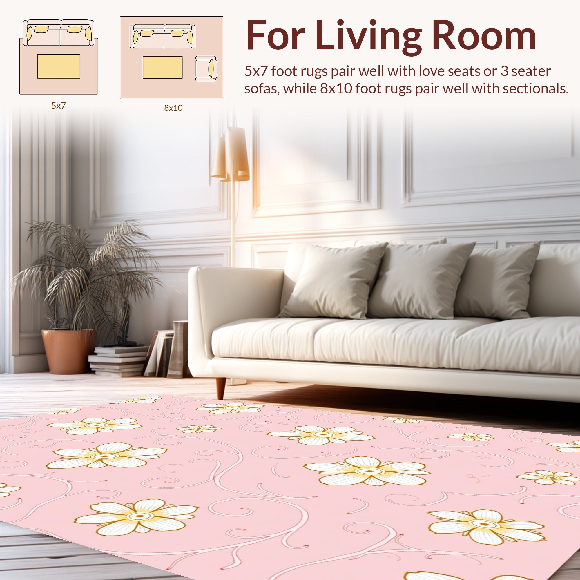 Whimsical Floral Vine Pink Pattern Rug