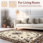 Elegant Black Floral Scrolls Medallion Rug
