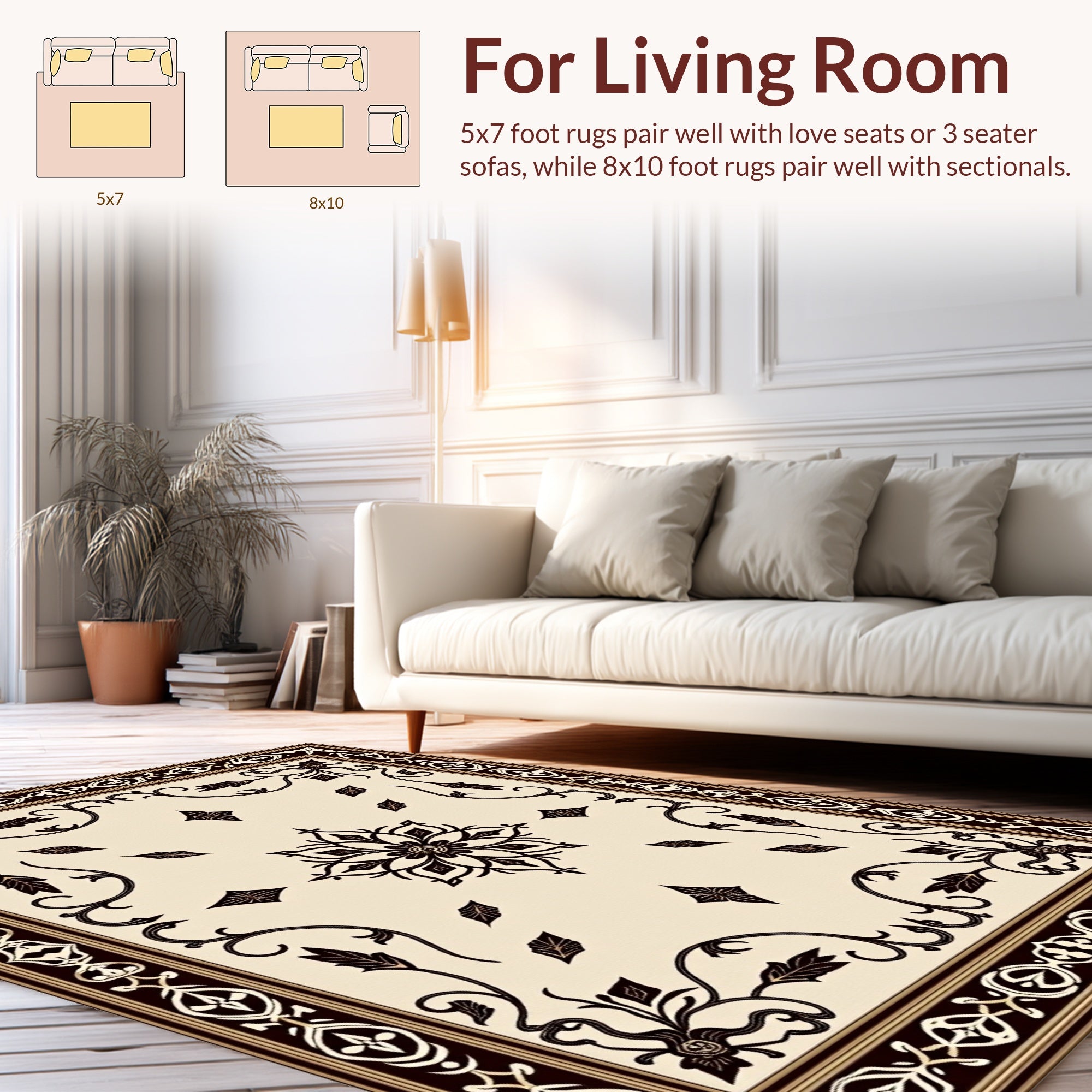 Elegant Black Floral Scrolls Medallion Rug