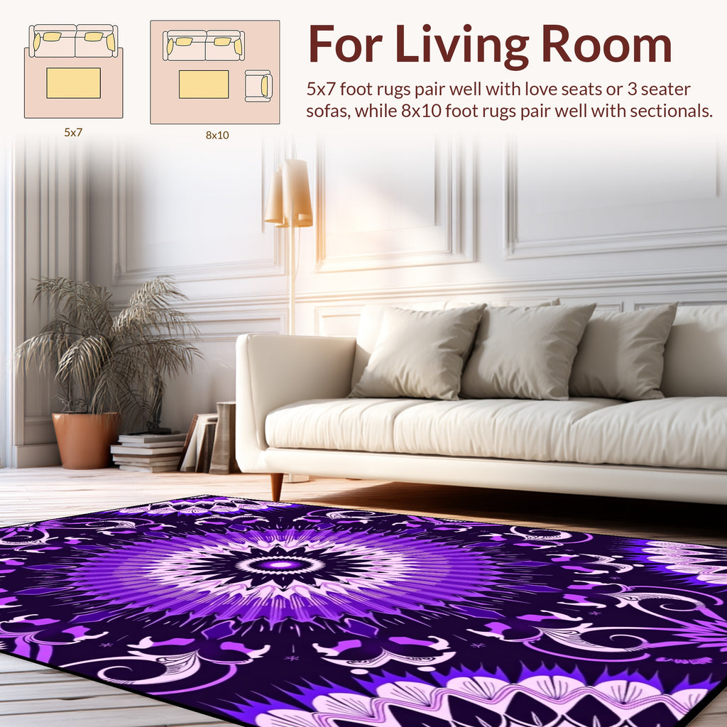 Vibrant Purple Mandala Floral Pattern Rug