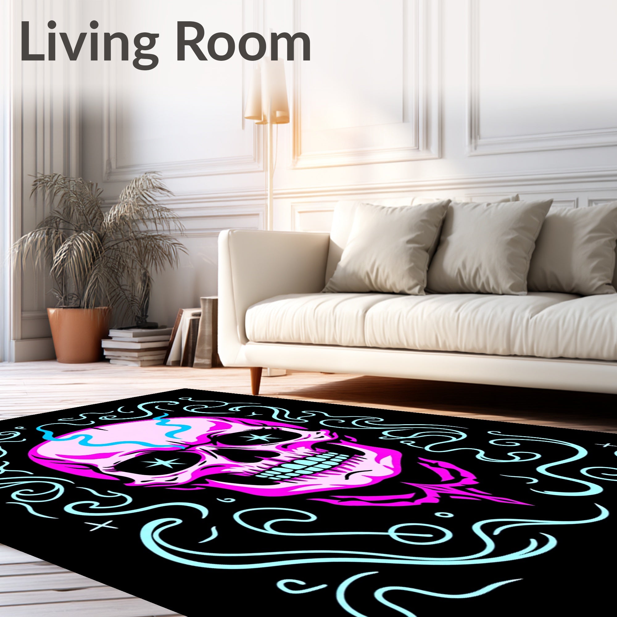 Vivid Pink Skull Celestial Swirls Rug