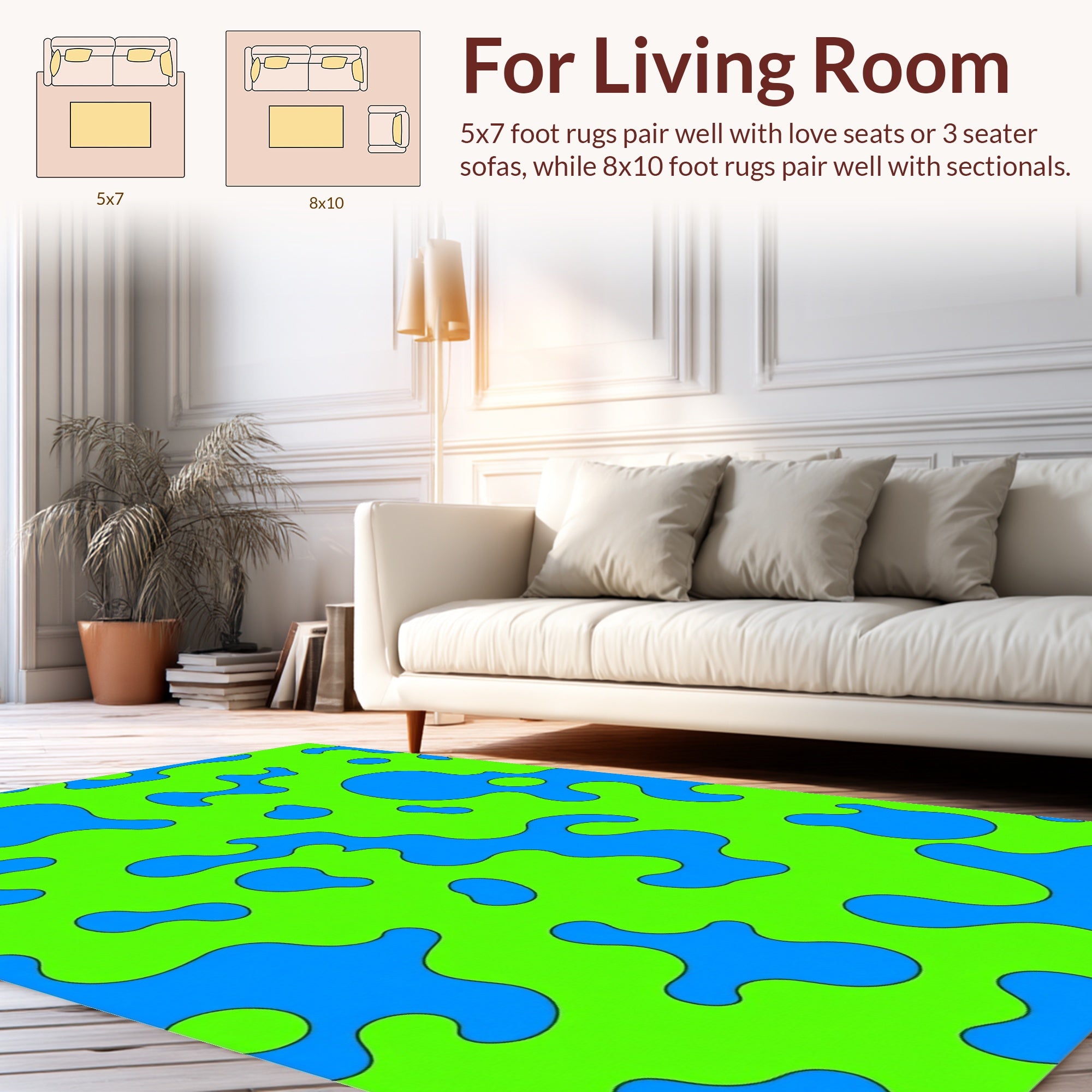 Abstract Blue Blob Green Pattern Rug