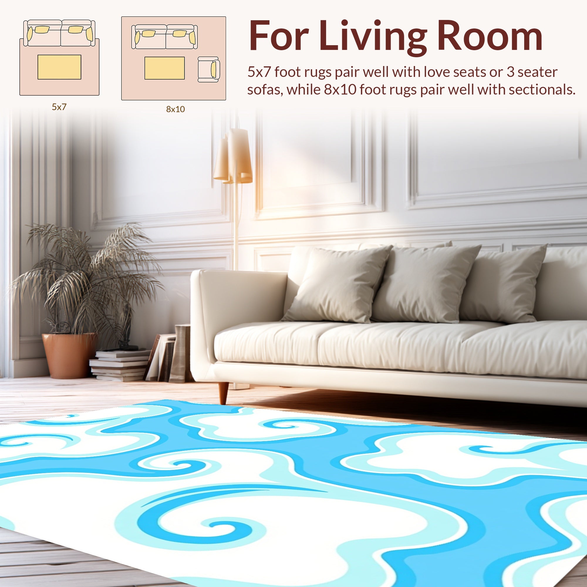 Whimsical Blue Swirl Cloud Design Rug