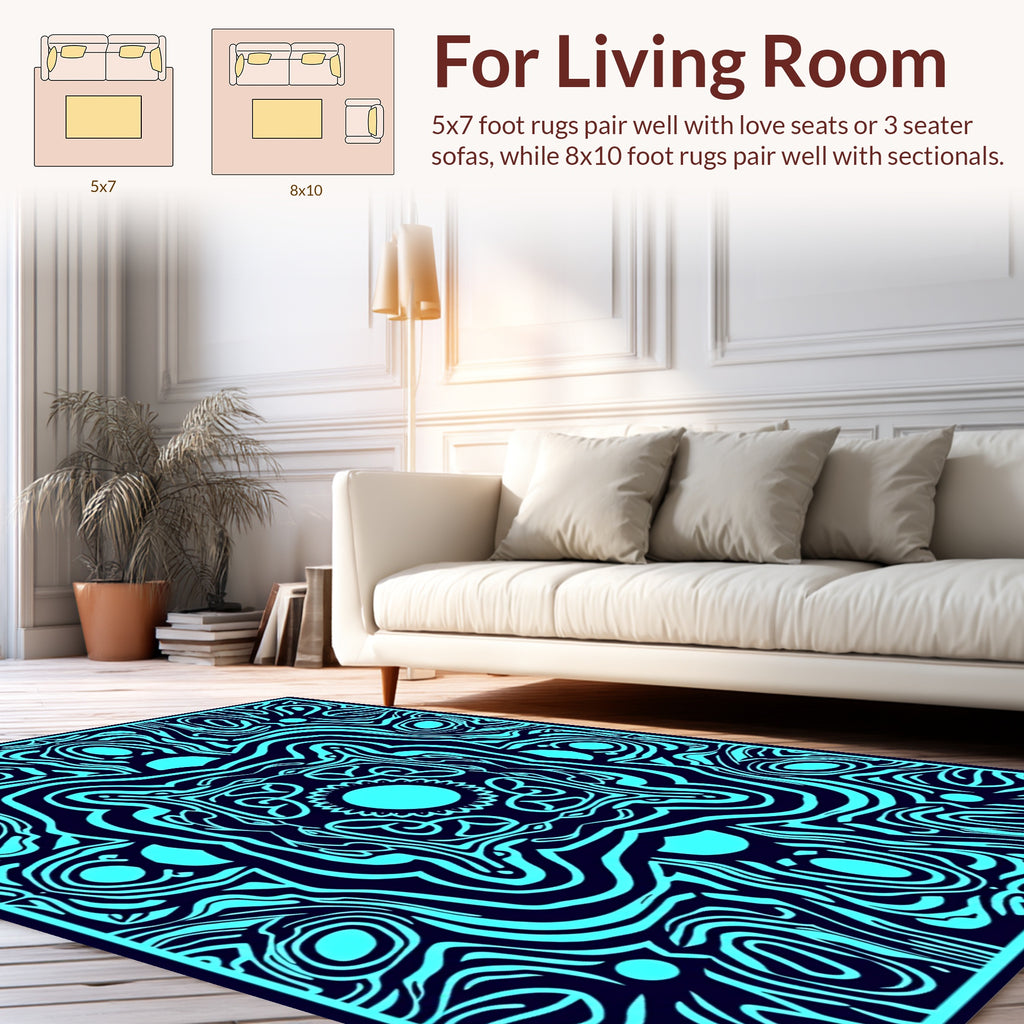 Symmetrical Blue Swirl Abstract Pattern Rug