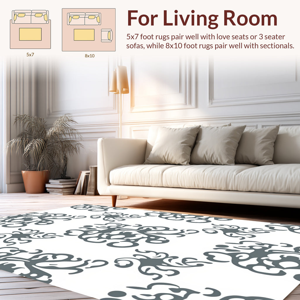 Ornate Floral Patterned Grey Rug