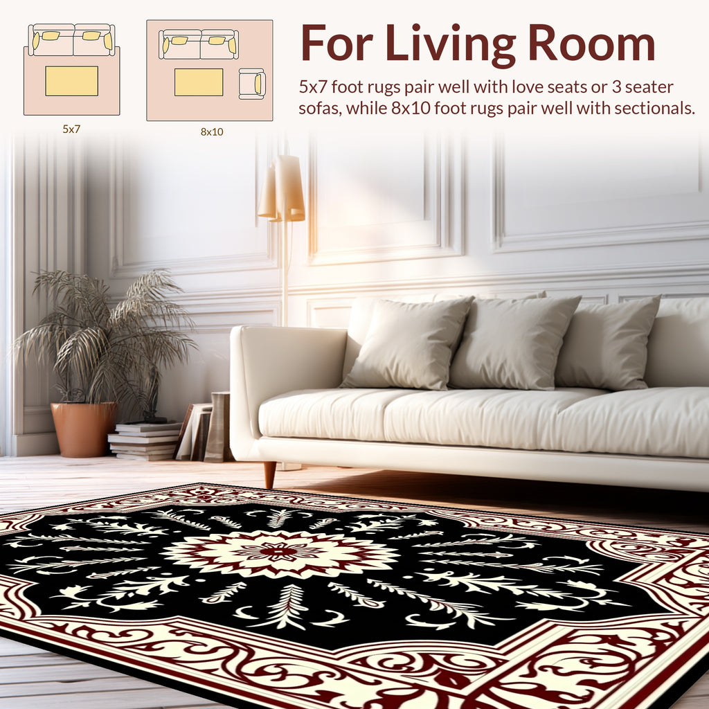 Elegant Floral Medallion Cream Rust Rug