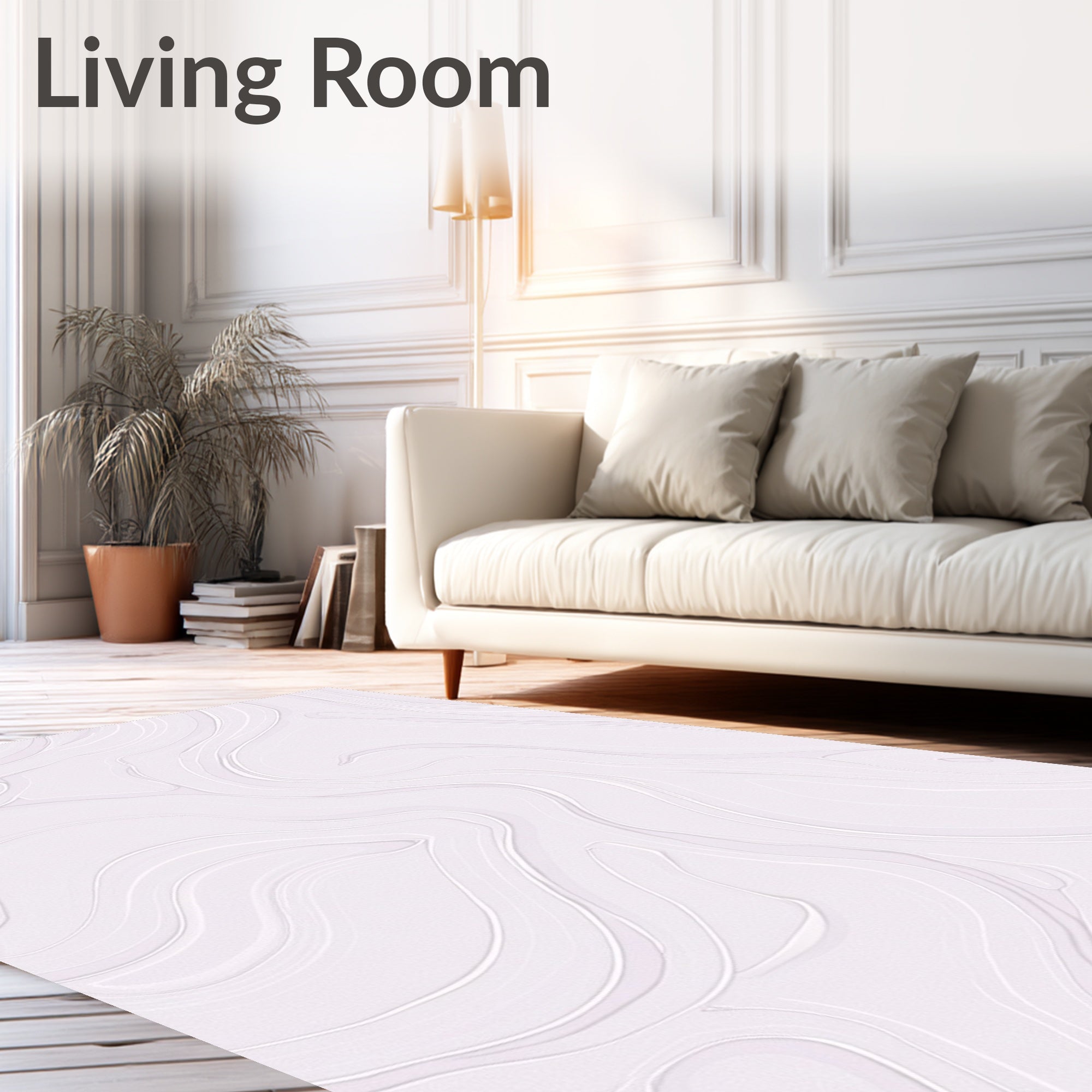 Soft White Swirling Marble Texture Rug