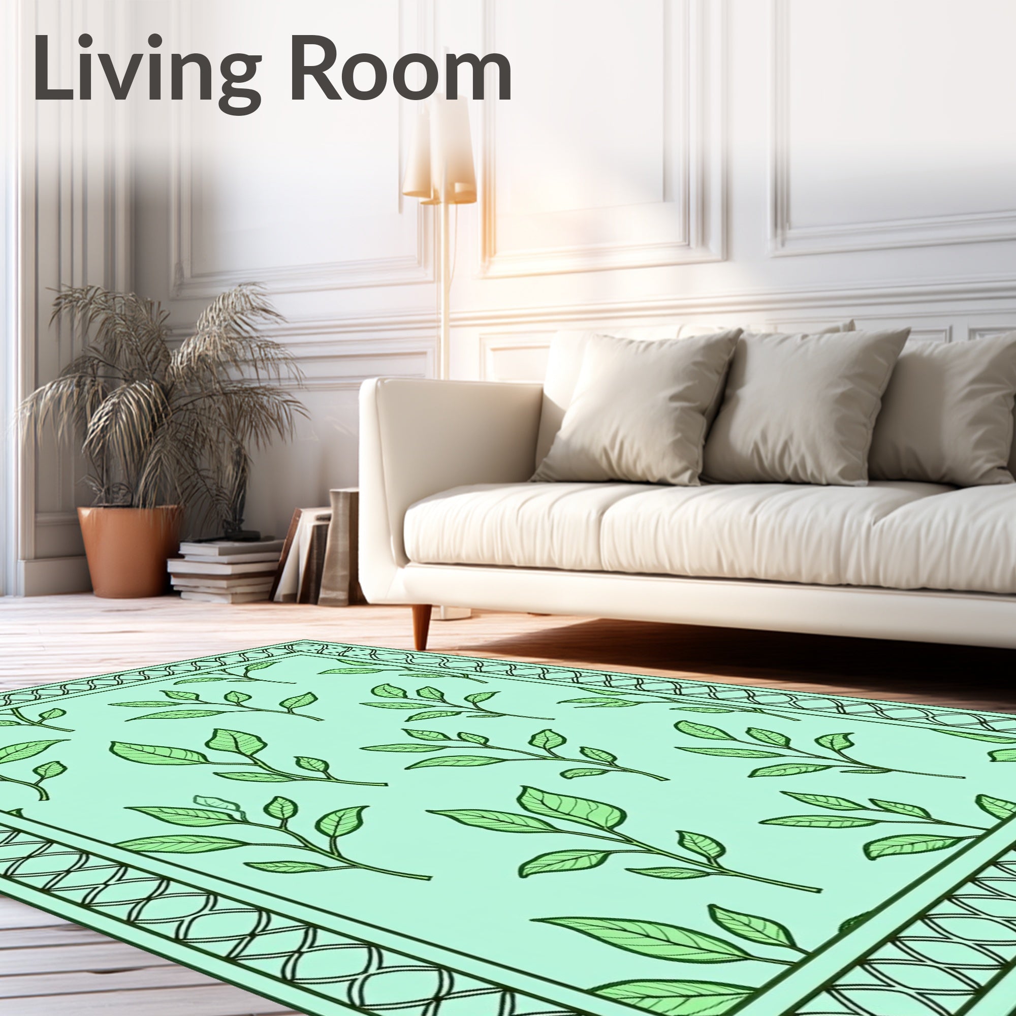 Leafy Vine Mint Pattern Rug