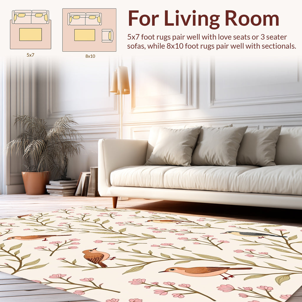 Whimsical Birds And Blossoms Pattern Rug