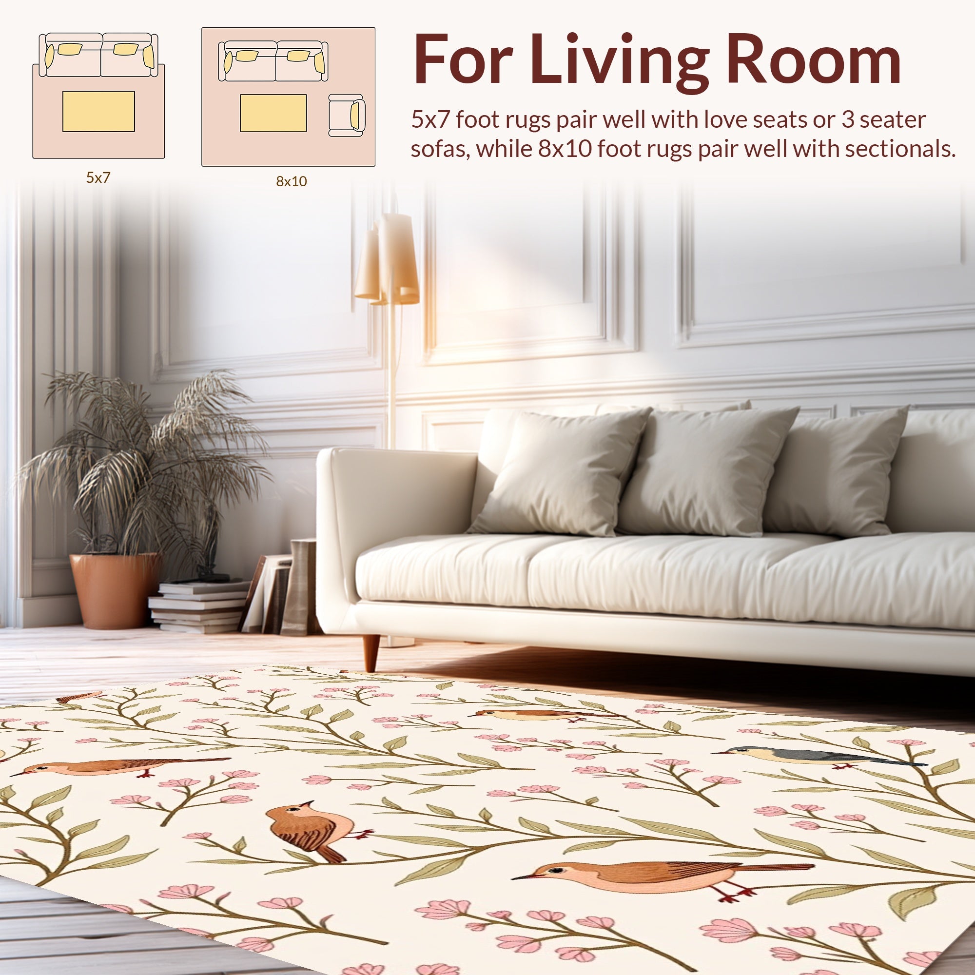 Whimsical Birds And Blossoms Pattern Rug