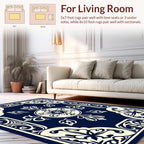 Classic Floral Medallion Navy Ivory Rug