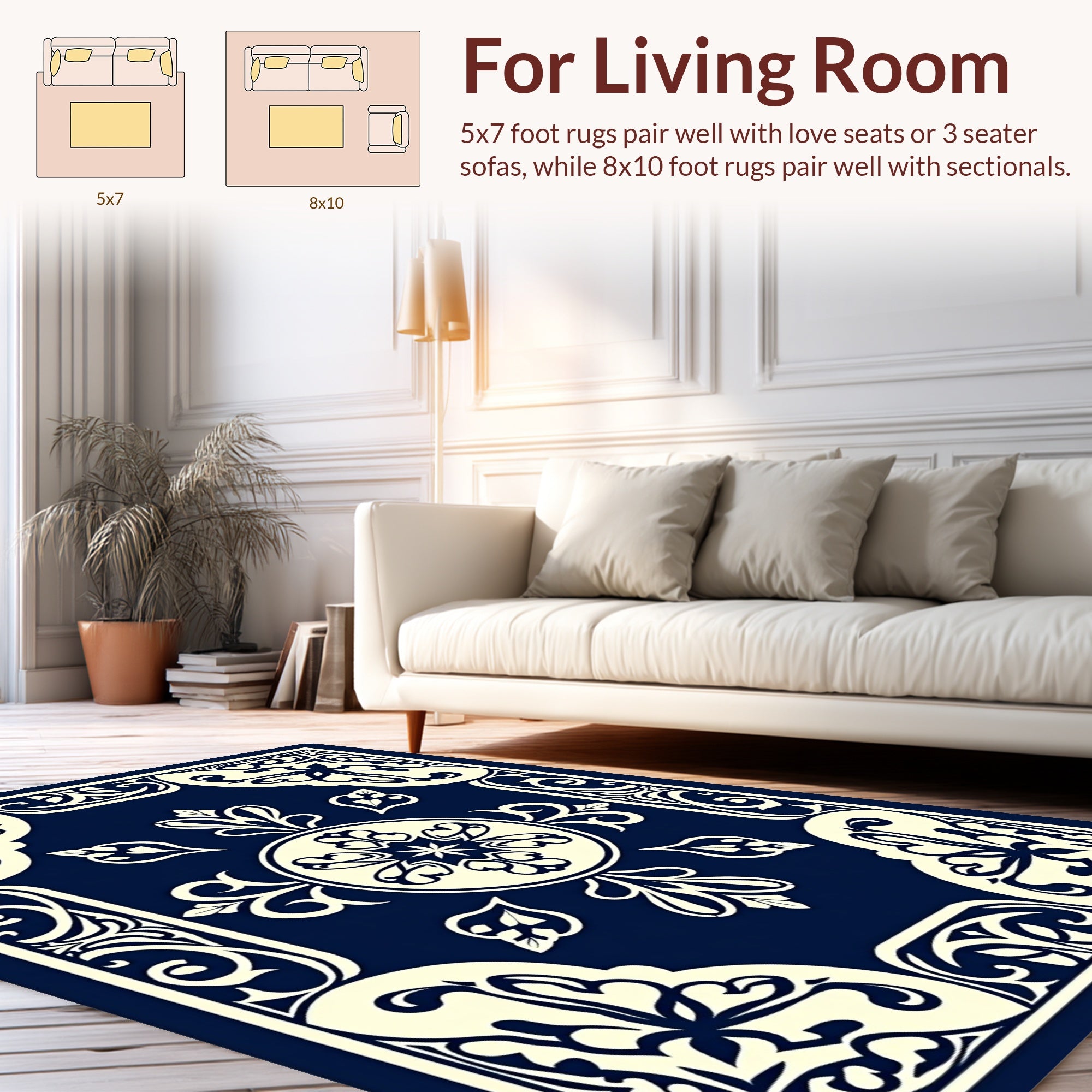 Classic Floral Medallion Navy Ivory Rug