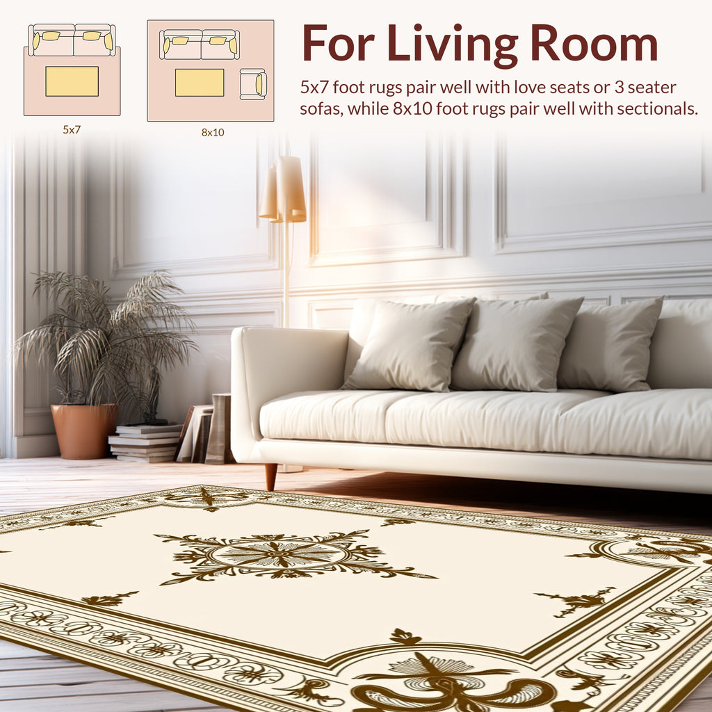 Antique Floral Border Geometric Pattern Rug