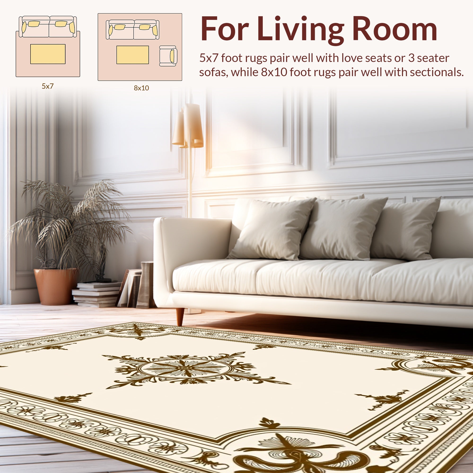Antique Floral Border Geometric Pattern Rug