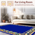 Ornate Blue Floral Border Design Rug