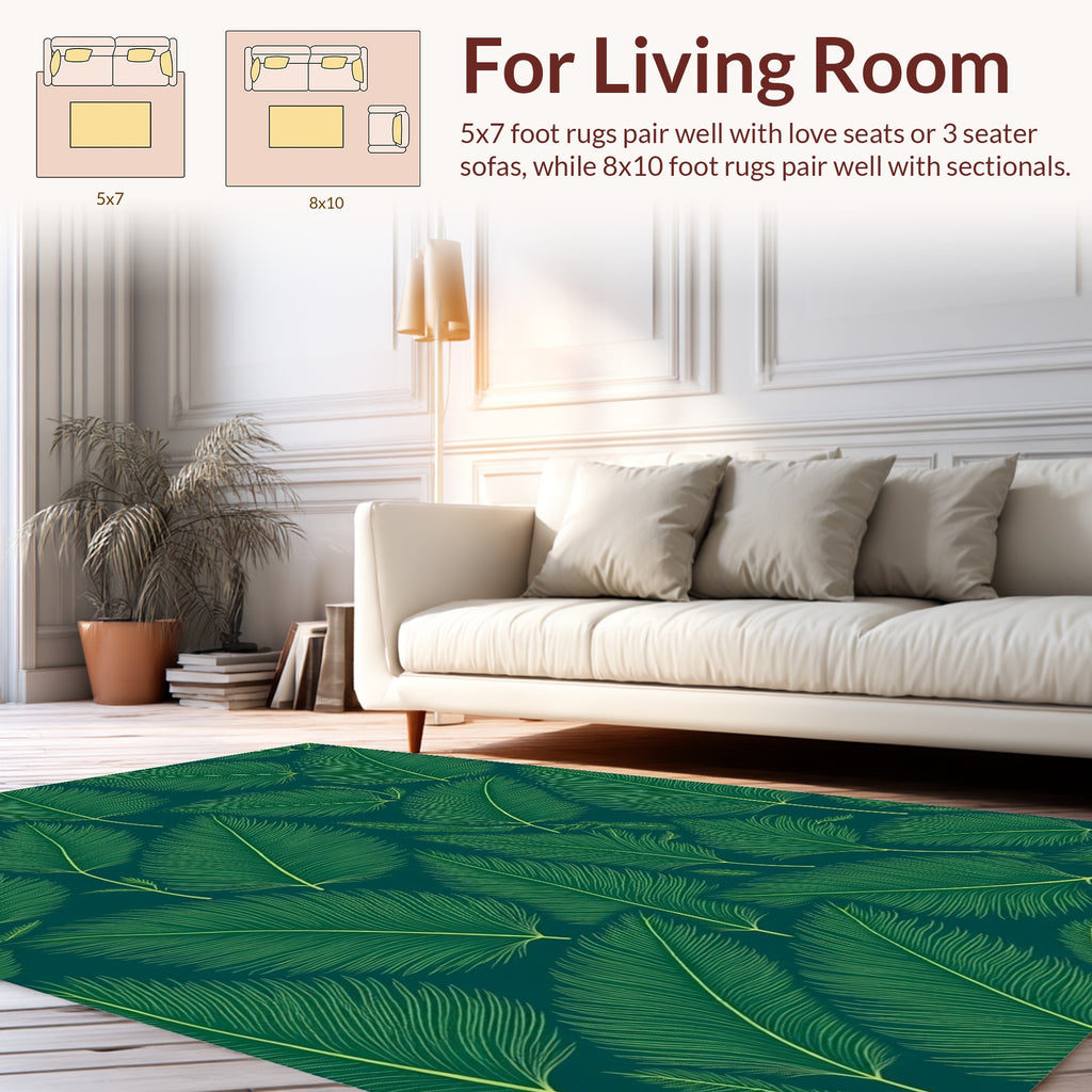 Green Tropical Leaf Pattern Design Rug