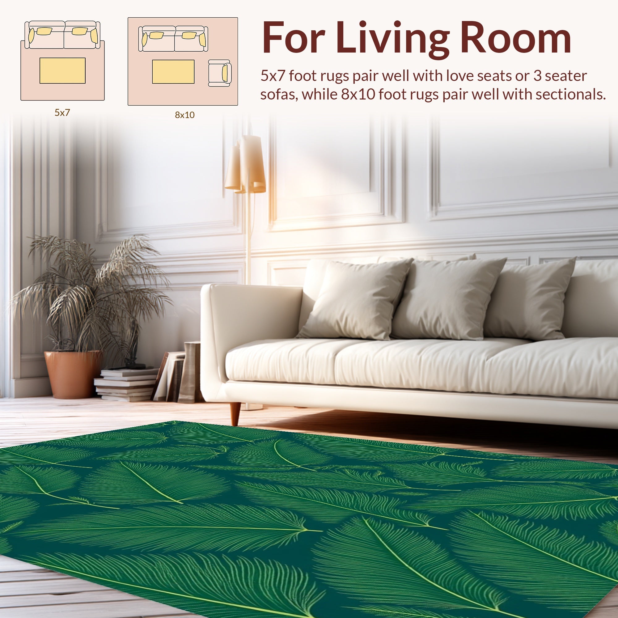 Green Tropical Leaf Pattern Design Rug