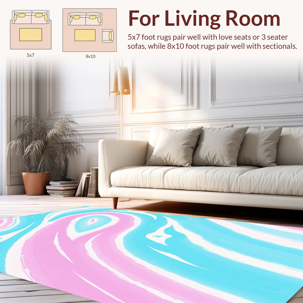 Abstract Wavy Blue Pink Strokes Rug