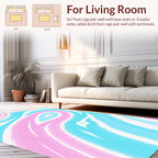Abstract Wavy Blue Pink Strokes Rug